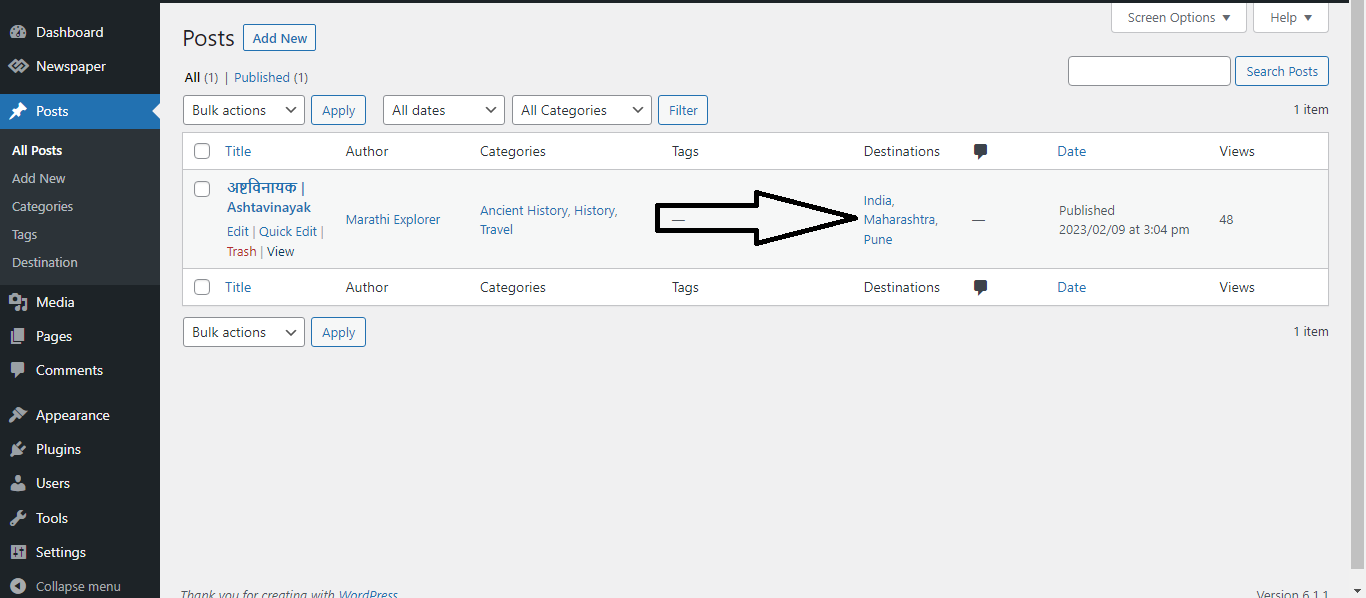 Custom Taxonomy Destination